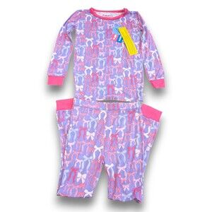 NWT Ruffle Butts Pink Purple Bow Two Piece Pajama Set Bamboo Viscose Girls 7-8